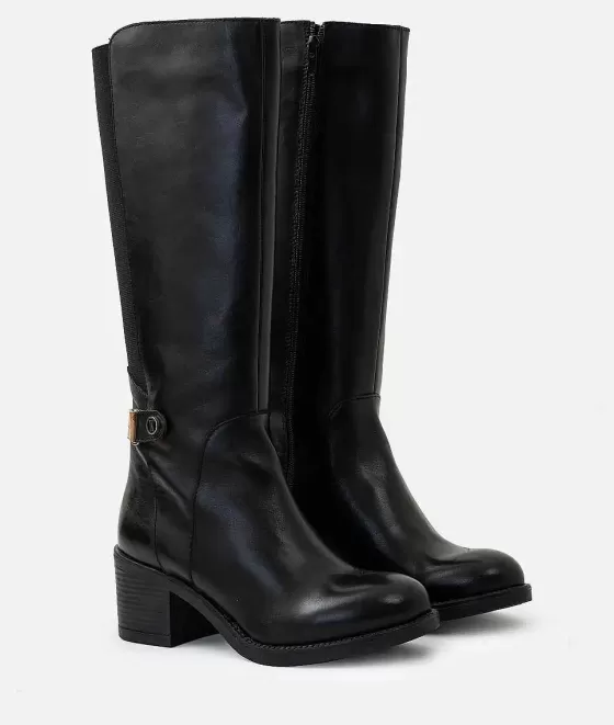 Donna Alviero Martini 1a Classe Stivali Alti In Pelle Liscia Con Borchia Logata Neri