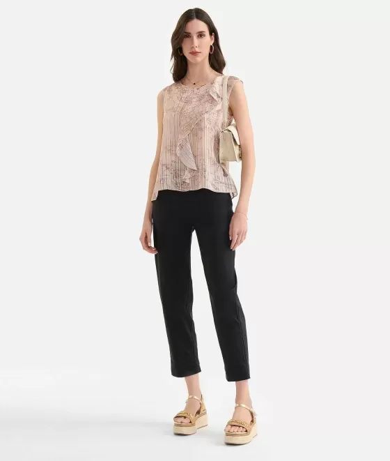 Donna Alviero Martini 1a Classe Top Con Volant In Organza Stampa Geo Special Beige
