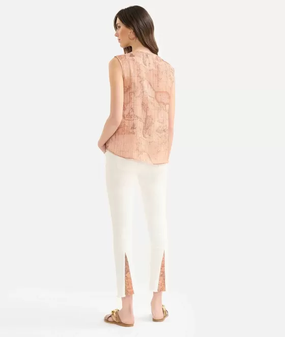 Donna Alviero Martini 1a Classe Top Con Volant In Organza Stampa Geo Special Beige