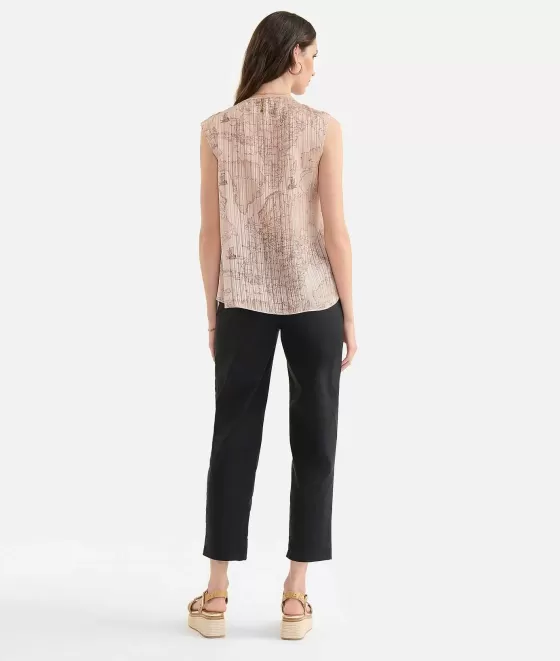 Donna Alviero Martini 1a Classe Top Con Volant In Organza Stampa Geo Special Beige