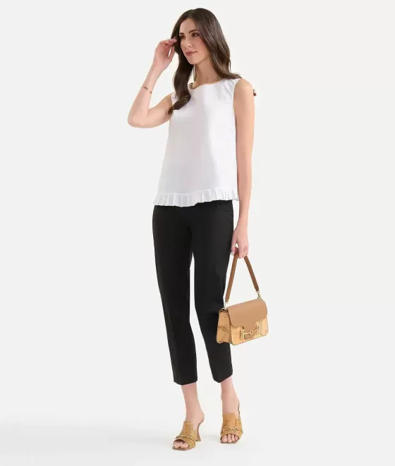 Donna Alviero Martini 1a Classe Top Smanicato Con Rouches In Popeline Di Cotone Croccante Bianco