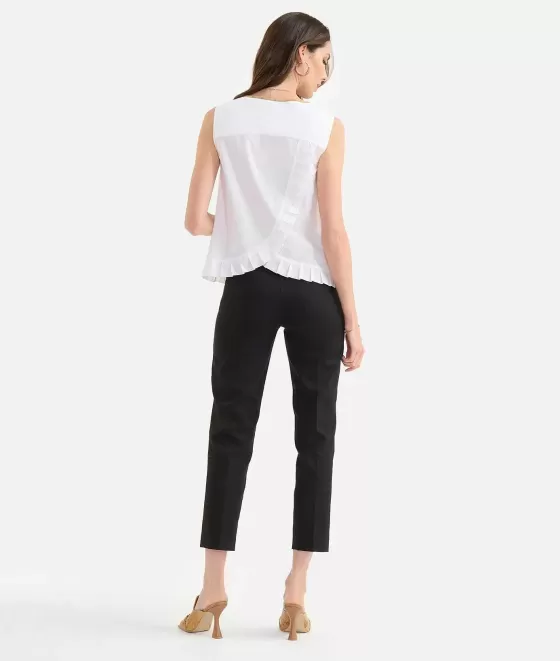 Donna Alviero Martini 1a Classe Top Smanicato Con Rouches In Popeline Di Cotone Croccante Bianco