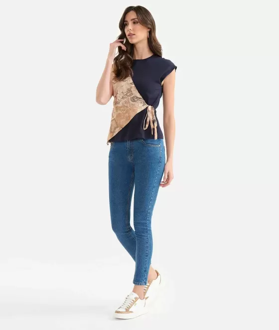 Donna Alviero Martini 1a Classe T-Shirt A Portafoglio In Jersey Di Cotone Stretch Blu Notte