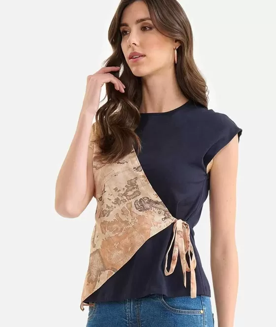 Donna Alviero Martini 1a Classe T-Shirt A Portafoglio In Jersey Di Cotone Stretch Blu Notte