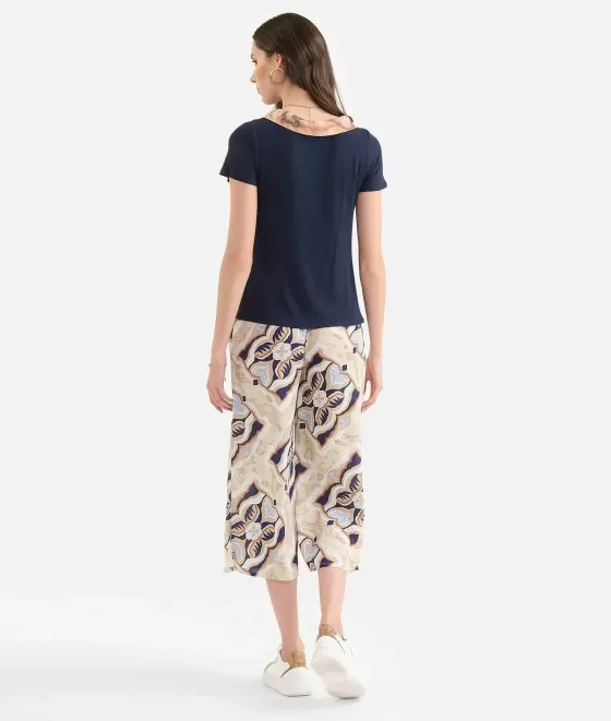Donna Alviero Martini 1a Classe T-Shirt Con Foulard In Jersey Di Viscosa Stretch Blu Scuro