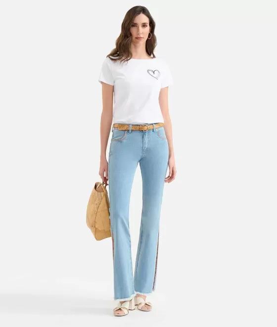 Donna Alviero Martini 1a Classe T-Shirt Con Logo E Cuore In Jersey Di Cotone Stretch Bianca