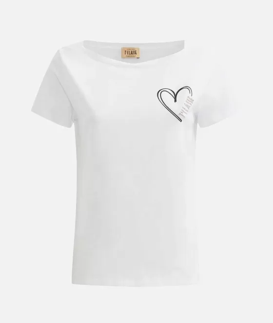 Donna Alviero Martini 1a Classe T-Shirt Con Logo E Cuore In Jersey Di Cotone Stretch Bianca