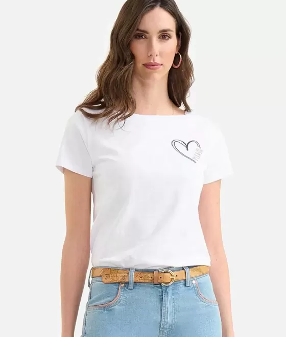 Donna Alviero Martini 1a Classe T-Shirt Con Logo E Cuore In Jersey Di Cotone Stretch Bianca