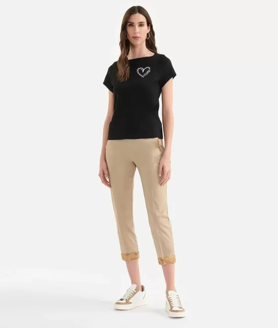 Donna Alviero Martini 1a Classe T-Shirt Con Logo E Cuore In Jersey Di Cotone Stretch Nera