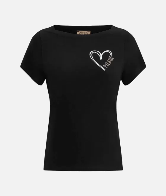 Donna Alviero Martini 1a Classe T-Shirt Con Logo E Cuore In Jersey Di Cotone Stretch Nera