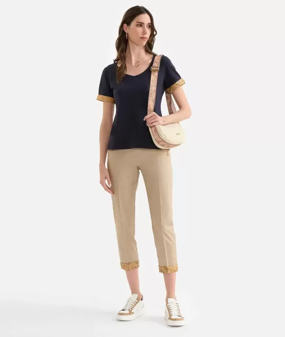 Donna Alviero Martini 1a Classe T-Shirt Con Risvolti Geo Classic In Jersey Di Cotone Stretch Blu Notte