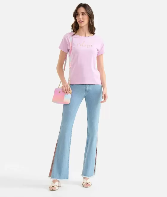 Donna Alviero Martini 1a Classe T-Shirt Scollata Dietro In Jersey Di Cotone Stretch Orchidea