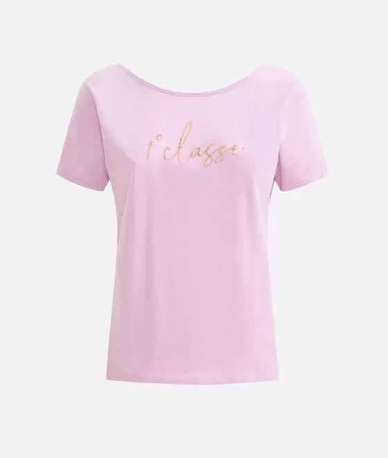 Donna Alviero Martini 1a Classe T-Shirt Scollata Dietro In Jersey Di Cotone Stretch Orchidea