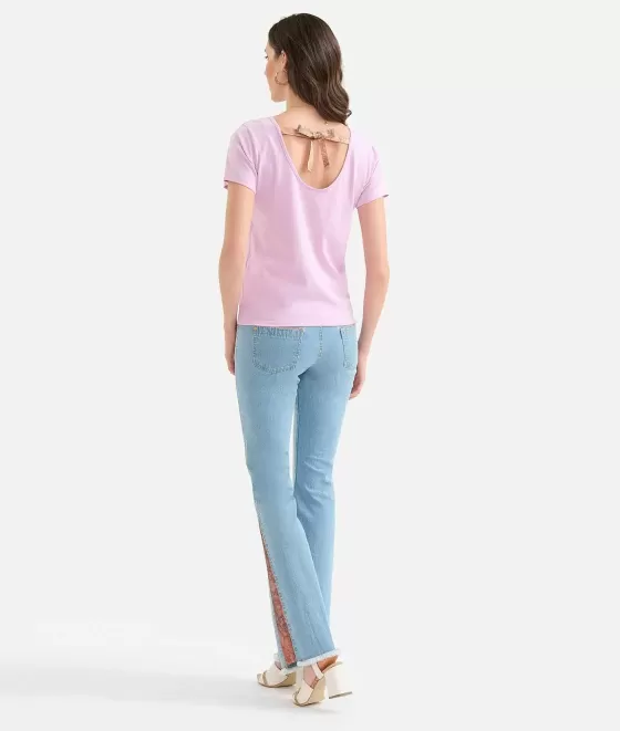 Donna Alviero Martini 1a Classe T-Shirt Scollata Dietro In Jersey Di Cotone Stretch Orchidea