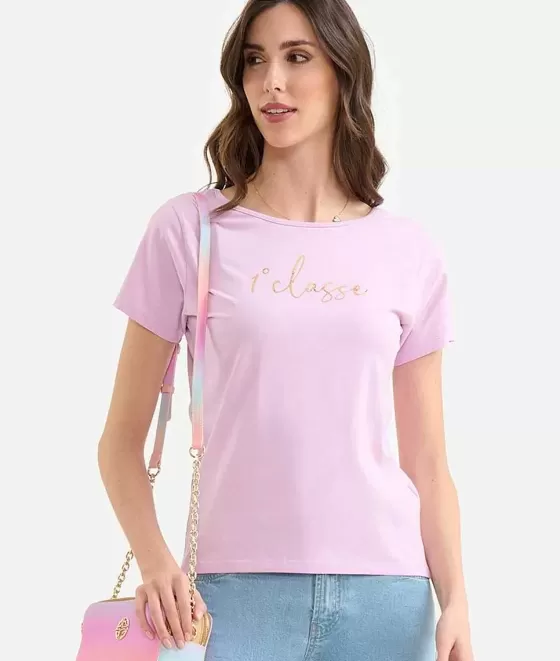 Donna Alviero Martini 1a Classe T-Shirt Scollata Dietro In Jersey Di Cotone Stretch Orchidea