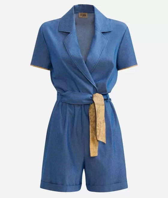 Donna Alviero Martini 1a Classe Tuta Corta In Denim Fluido Blu Medio