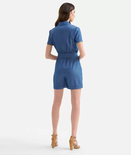Donna Alviero Martini 1a Classe Tuta Corta In Denim Fluido Blu Medio