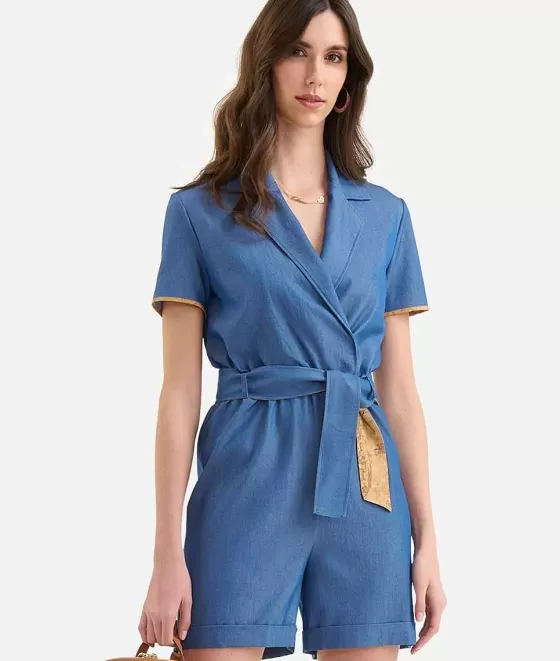 Donna Alviero Martini 1a Classe Tuta Corta In Denim Fluido Blu Medio