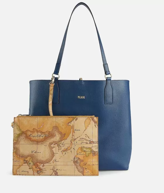 Donna Alviero Martini 1a Classe Two-Way Bag Borsa Shopping Reversibile Blu Navy